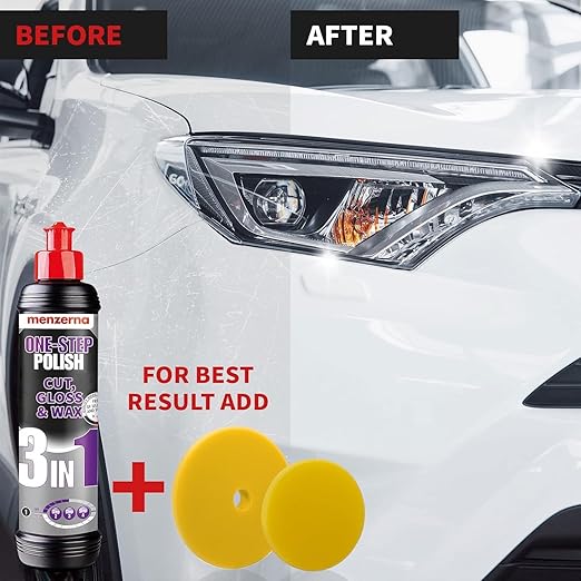 menzerna All-in-One polishing Kit I Car polishing Set with Menzerna One-Step Polish 3in1 (8oz) and 3.5 Inch Polishing Pad I Moderate Scratch Remover, high Gloss and Wax Kit for All Types of Vehicles