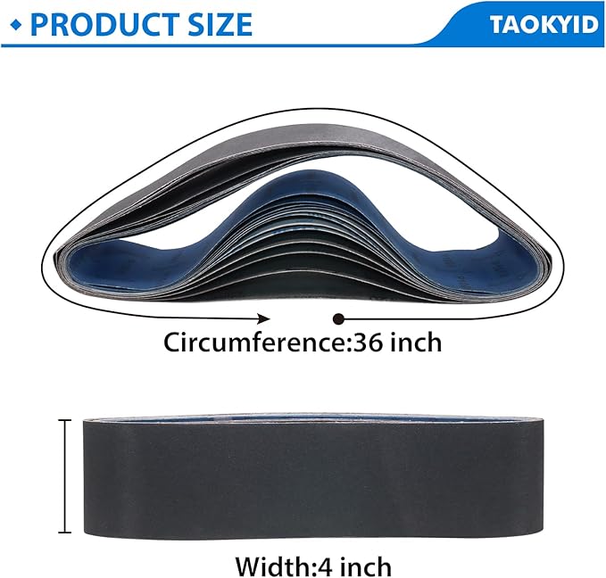 Taokyid 12 Pack 4x36 Inch Sanding Belts- Silicon Carbide Knife Sharpening Sander Belts, 2 Pcs Each of 120, 240, 400, 600, 800, 1000 Grits Sanding Belts For 4x36 Belt Sander, Sanding Belts 4x36