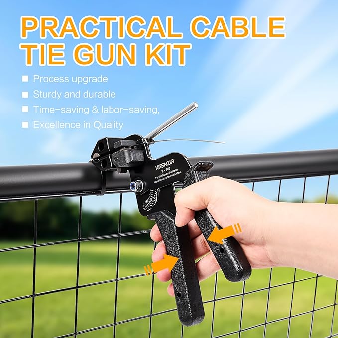 Stainless Steel Cable Tie Gun Kit：With 300pcs Uv Resistant Black Metal Zip Ties Heavy Duty Outdoor (150 Each of 8, 12 Inch) Adjustable Fastening Cutting Tie Tool Sets，for Chainlink Fence，Exhaust Wrap