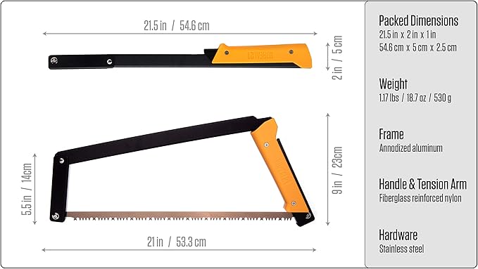 AGAWA - BOREAL21 -> 21 Inch Folding Bow Saw - Black Frame, Yellow Handle, 21" All Purpose Blade