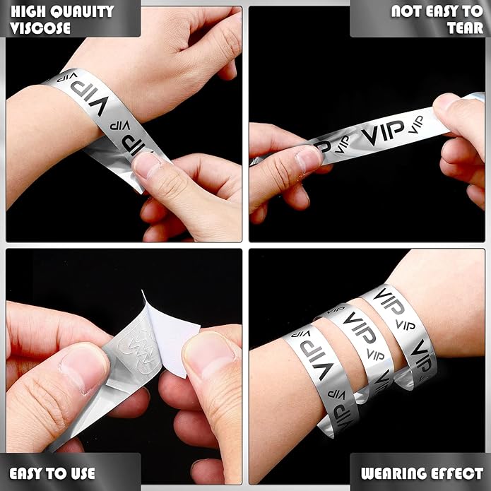 Teling 500 Pack VIP Plastic Wristbands Bracelets Party for Events VIP Custom Wristbands Plastic Bracelets Tear proof Waterproof Wrist Bands Arm Bands for Events Concerts