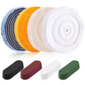 8PCS 6 Inch Buffing & Polishing Wheel Kit for Bench Grinder, 1/2" Arbor Hole, Denim/Yellow/White/Flannel Polishing Wheels with 4 Buffing Compound Set,Polishing Rouge Bars