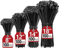 Zip Ties Assorted Sizes(8", 12", 14", 18")- 400 Pack, Zip Ties Heavy Duty with 120 lb Tensile Strength, Black Cable Ties, Wire ties, Paloka