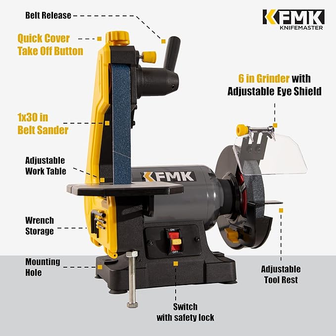 High Speed 6" Bench Grinder & 1"x30" Belt Sander Combo, Bench Belt Sander & Grinder for Metalworking, Belt Grinder for Knife Making, sharpening