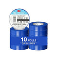 3M Temflex Multi-Purpose Vinyl Electrical Tape 165, Blue, 3/4 in x 60 ft (19 mm x 18 m), 10 Roll Pack