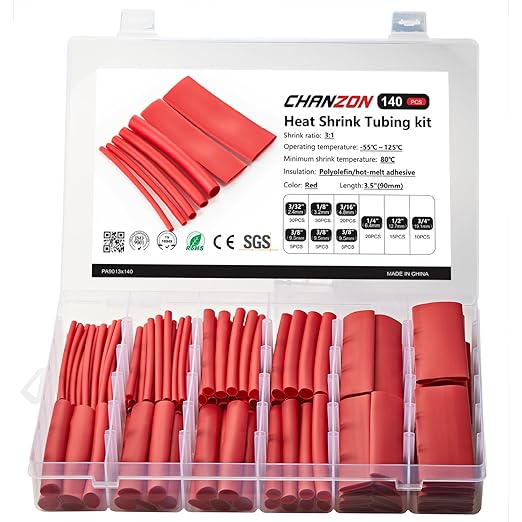 Chanzon 140 Pcs Heat Shrink Tubing Kit, 3:1 Red Sleeving Heat Shrink Wrap Tubing with Length 3.5" (inch), Marine Grade Electrical Waterproof Polyolefin Heat-Shrink Tube