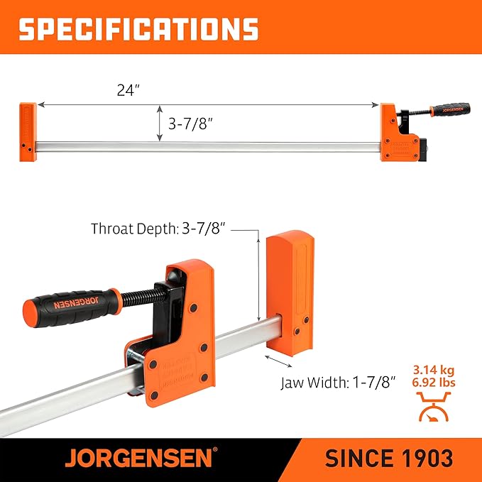 JORGENSEN 24-inch Bar Clamps, 90°Cabinet Master Parallel Jaw Bar Clamp Set, 2-pack