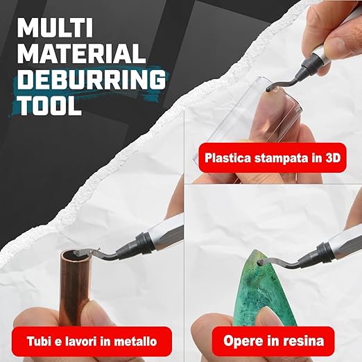 AFA Tooling - Deburring Tool Micro-Polished & Anodized Handle with 11 High-Speed Steel Blades, Deburring Tool 3D Printing, Reamer Tool for Metal, PVC, Copper Pipe, Plastic, Resin & 3D Printed Edges