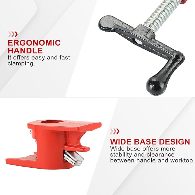 3/4" Wood Gluing Pipe Clamp Set with Unique Foot Design Red Heavy Duty Bar Clamps Cast Iron Quick Release Pipe Clamp Tools for Woodworking (6pc, 3/4" with foot)