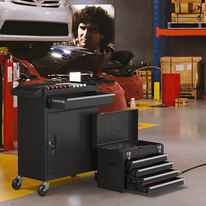 5-Drawer High Capacity Rolling Tool Chest, Removable Toolbox on Wheels Organizers, Lockable Tool Box Tool Storage Cabine with Drawers and Wheels for Workshop and Warehouse (Black)