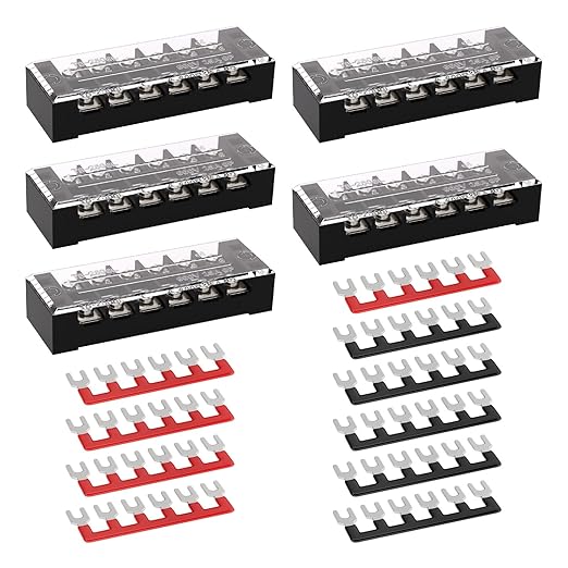 APIELE Screw Terminal Block Covered 6 Position Dual Row 25A 6 Position Pre-Insulated Terminal Barrier Strips (5PCS 25A 6P+10PCS Wiring Strips)