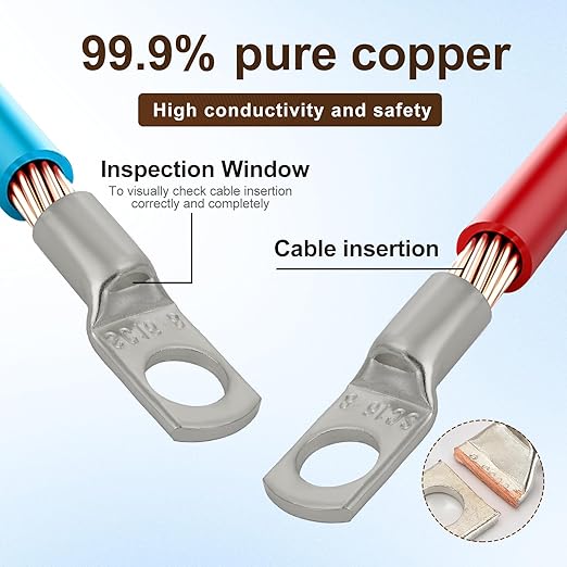 Thick Copper Electric Wire Lugs,10Pcs Tinned Copper Gauge 6Awg-5/16(M8) Ring Heavy Duty Battery Cable Lugs Ends Ring Terminals Connectors with 10Pcs 3:1 Heat Shrink Tubing Assortment Kit