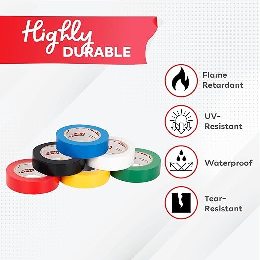 XFasten Electrical Tape 3/4 Inch x 66 Feet 12-Pack (792 Feet Total) UL/CSA Listed High Temp Residue-Free Vinyl Automotive Electric Tape Waterproof (Multicolor, 3/4 Inch x 66ft (12-Pack 792 ft Total))