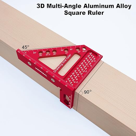 Woodworking Square Ruler 22.5-90 Degree - Premium Carpenter's Scribing Tool with Angle Pin, Multi-Angle Measuring for Engineering & Construction