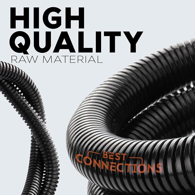 BEST CONNECTIONS (1/2" x 100 ft) Split Wire Loom Flex-Guard Convoluted Tubing Protective Split Cable Sleeves for Automotive Home Industrial Electrical Wires Chemical Resistant Conduit Black