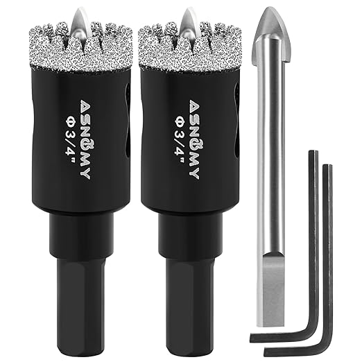 2Pcs 3/4 Inch Diamond Hole Saw with Pilot Drill Bit, 3/4" Serrated Brazing Tile Hole Saw Diamond Core Drill Bits with Guiding Bit for Ceramic Porcelain Tile Glass Stone Granite Marble