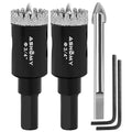 2Pcs 3/4 Inch Diamond Hole Saw with Pilot Drill Bit, 3/4" Serrated Brazing Tile Hole Saw Diamond Core Drill Bits with Guiding Bit for Ceramic Porcelain Tile Glass Stone Granite Marble