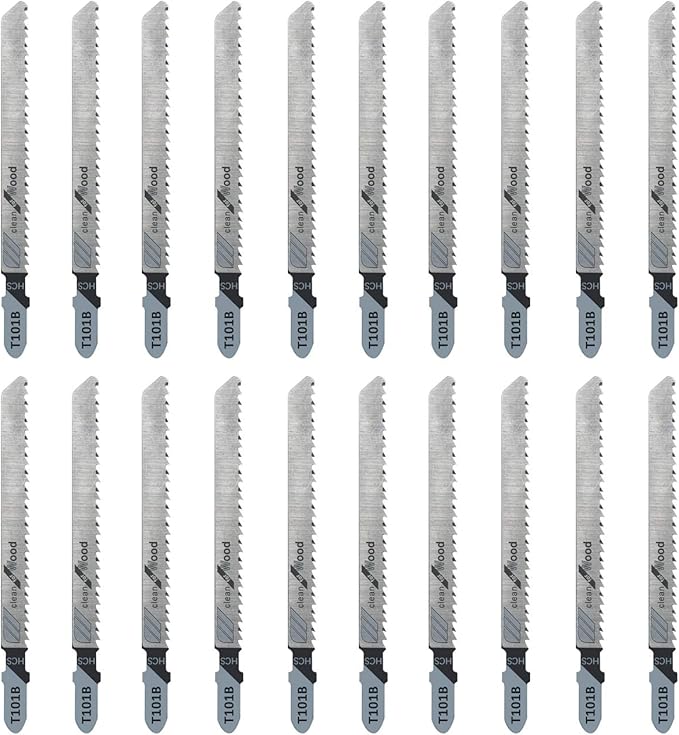 20-Piece T101B 4 Inch 10 TPI Assorted T-Shank Jig Saw Blades Set for Clean Cutting Wood