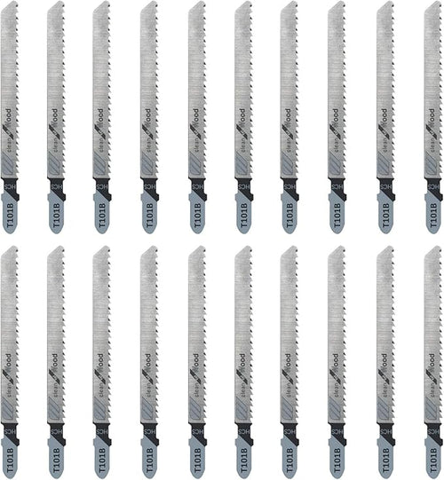 20-Piece T101B 4 Inch 10 TPI Assorted T-Shank Jig Saw Blades Set for Clean Cutting Wood