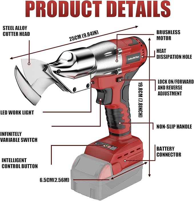 Cordless Sheet Metal Cutter Brushless for Milwaukee 18v Battery(Tool Only), Metal Shears 360 Degree Pivoting Head, Electric Metal Scissors for Cutting Stainless Sheet, Metal, Iron, 221 Ft-Lbs Torque