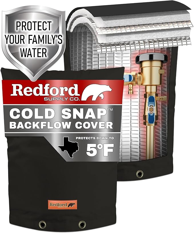 Redford Supply Co. Cold Snap (5°F) Backflow Preventer Insulation Cover, 20"W x 26"H, Pipe Insulation, Water Sprinkler Covers for Outside, Sprinkler Backflow Cover for Winter, Well Pump Bag (Black)
