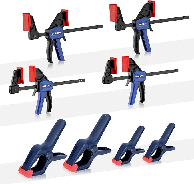 WORKPRO 8-Piece Clamp Set for Woodworking, 4-pack 4-1/2" Mini Bar Clamps and 4 Spring Clamps, Light-Duty Quick-Change Clamp/Spreader with 50 lbs Load Limit