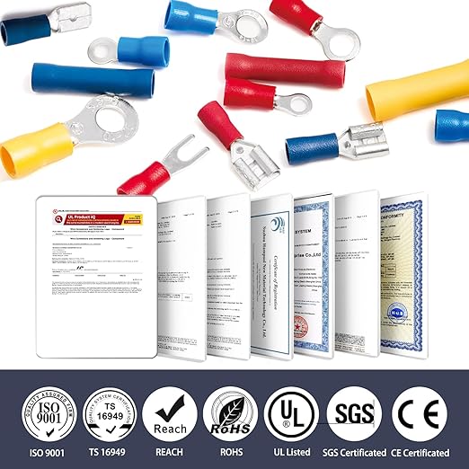 Chanzon 200pcs Insulated Crimp Wire Connector Terminal Assortment Contains Ring, Butt Splice, Spade Male & Female, Fork 22-16, 16-14, 12-10 GA Solderless Assorted Kit Electrical Crimping Tools