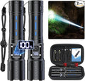 Flashlights High Lumens Rechargeable - Super Bright Tactical LED Flash Light, Dimmable&Memory Function Powerful Waterproof Flashlight for Camping,6 Modes,Zoomable,LCD Display (2, Black)