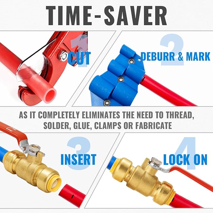 SUNGATOR Ball Valve 1/2 Inch, 1/2" Shut Off Valve, Water Shutoff, No Lead Brass Push-to-Connect Plumbing Fittings for Pex Pipe, Copper, CPVC, with 1 Disconnect Clip, Pack of 2