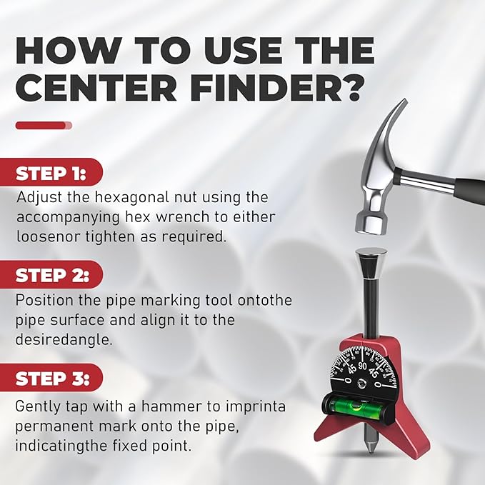 Upgraded Pipe Center Finder Tungsten Punch,Portable Pipefitter Tools with Ultra-High Hardness Punch,2.75" Y-Shape W/Adjustable Dial Bubble Protractor Measure Pipe Diameter From 1.5" To 6" Diameter