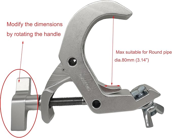 Stage Light Clamp 1.88-3.14Inch Heavy Duty 440lb Truss Hook Quick Rig Aluminum lighting C-Clamp Fit OD 48-80mm of Pipes for DJ Projector Par Spot Lights Moving Head