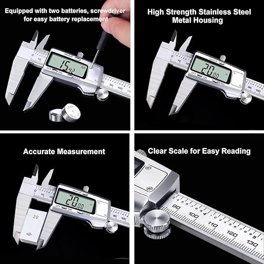 Kynup Digital Caliper 8 inch, Measuring Tool, Caliper Sets, Stainless Steel, Full Turn Off,Switch from Inch Metric Fraction, Micrometer Digital for Household, DIY(200MM)