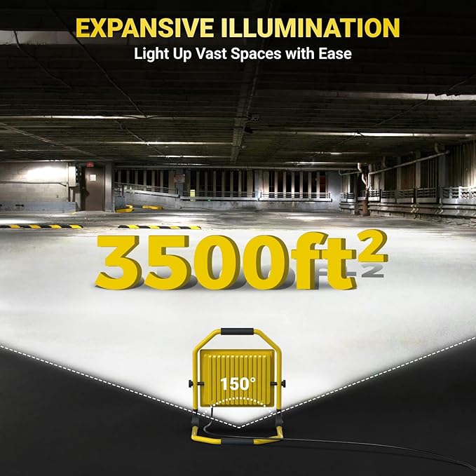 8400LM Super Bright LED Work Light, 70W Worklight with 16.4FT Cord, 180° Adjustable Stand, IP65 Waterproof Flood Light for Outdoor/Indoor Job Site Construction, Garage Lighting
