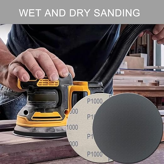6 Inch 50 Pcs Wet Dry Sanding Discs Hook and Loop, 1000 1500 2000 3000 5000 Assorted Grit Waterproof Sandpaper Silicon Carbide for Random Orbital Sander, Automotive Wood Metal Polishing & Sanding