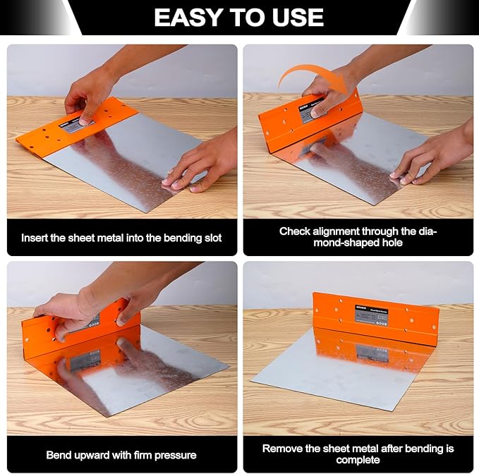 Sheet Metal Bender Folding Tool, 12 Inch Hand Seamer for HVAC Ductwork, Roofing & Metal Panels, 3/8" & 1" Fold Depth, Heavy Duty Steel Brake with High-Visibility Orange Finish