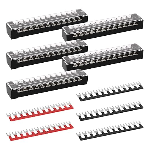 APIELE 15A Screw Terminal Block 12 Position Dual Row Covered 12 Position Pre-Insulated Terminal Barrier Strips (15A 5PCS 12P+5PCS Wiring Strips)