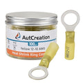 AutCreation 100PCS Heat Shrink Ring Terminals 3/8" Yellow 12-10 AWG Marine Grade Electrical Wire Connectors, Tinned Red Copper Resistant Ring Connectors, Insulated Waterproof Crimp Terminals