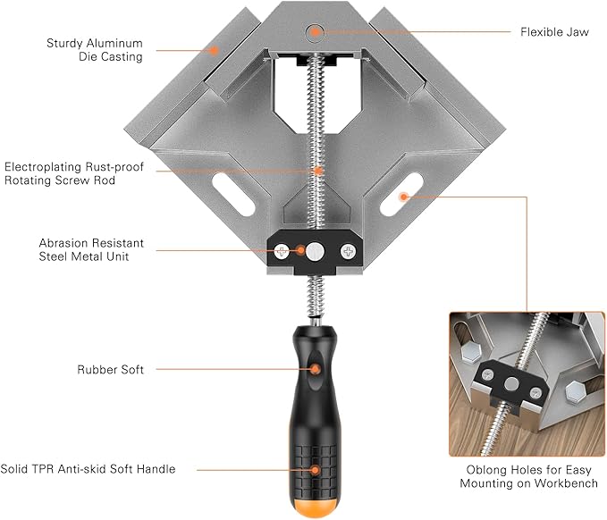 Right Angle Clamp, Housolution [4 PACK] Single Handle 90° Aluminum Alloy Corner Clamp, Clamps for Woodworking Adjustable Swing Jaw, Woodworking Tools Photo Frame Vise Holder, Gifts for Men Dad