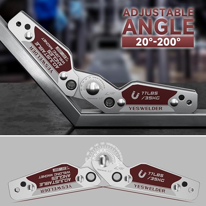 YESWELDER Adjustable Angle Welding Magnet 20-200° Magnetic Welding Holder of 77LBs Holding Power Welding Accessory