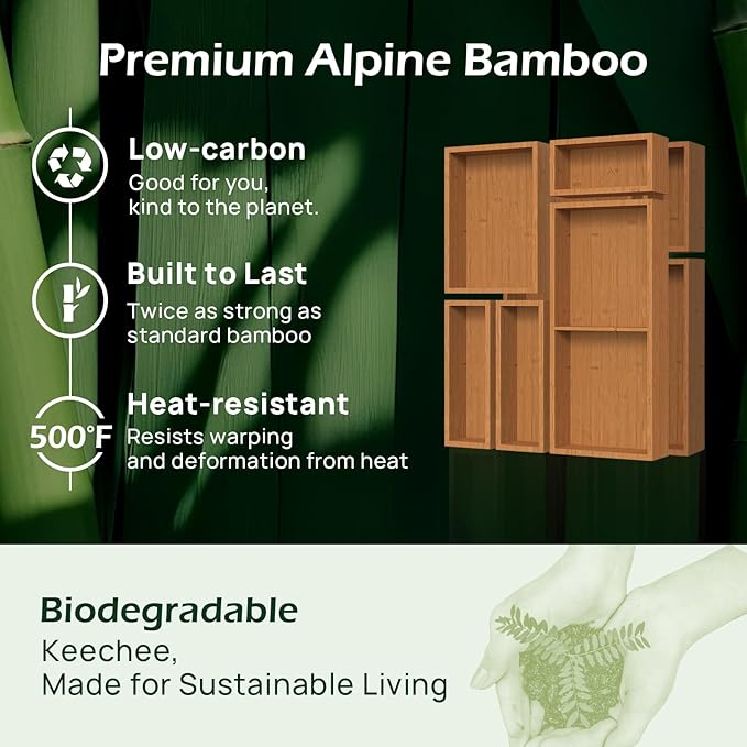 10-Piece Bamboo Drawer Organizer Set, 2.2" Deep | Multi-Use Organizers for Utensils, Silverware, Cutlery, Desk, Bathroom, Junk Drawer & Makeup, Non-Slip Feet Included.