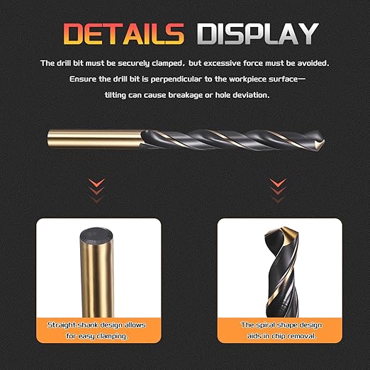 Drill Bit, 9mm Cutting Diameter, 4341 HSS Gold and Black 118° Cutting Angle Number Jobber Bits - (Applications: for Drilling Soft Metal Plastic Wood), 5-Pieces