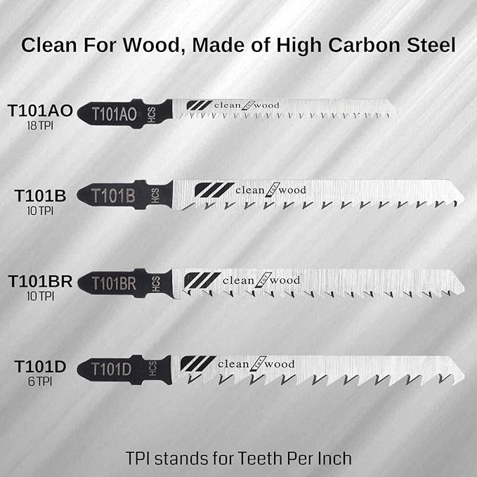 10-Pcs T-Shank Multi-Purpose Jigsaw Blades Set with Storage Case, Made with HCS/HSS, Assorted T-Shank Jig Saw Blades for Wood, Plastic and Metal Cutting (JSB10A)