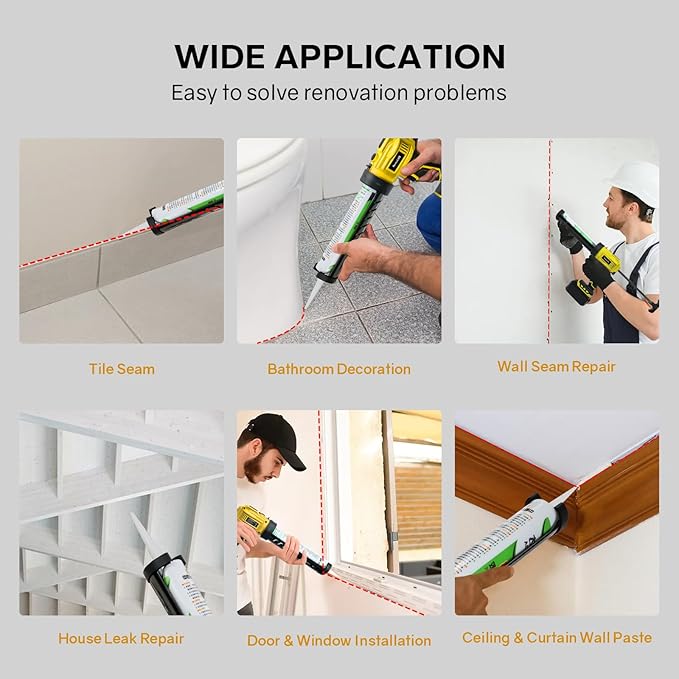Cordless Caulking Gun for Dewalt 20V Battery, Electric Caulk Adhesive Gun with 450lm LED Light, 4 Adjustable Speeds, Drip-free Caulk Gun, 10oz/300ml Caulking Tool for Filling, Sealing(No Battery)