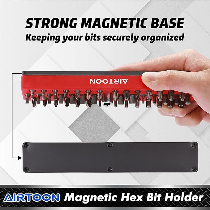 AIRTOON 4PCS 1/4" Magnetic Hex Bit Holder, 43 Holes Bit Storage with Strong Magnetic Base, Magnetic Screwdriver Bit Organizer, Red, Blue, Green and Orange