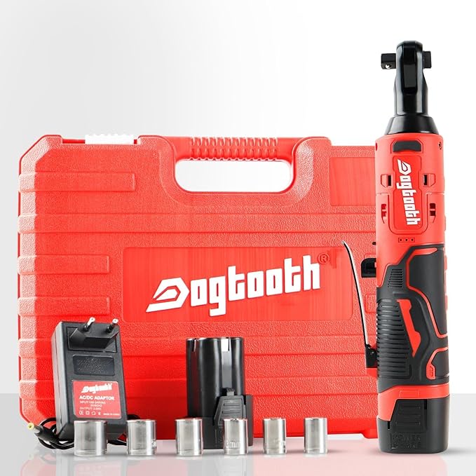 dogtooth Cordless Electric Ratchet Wrench Set, 35 Ft-lbs, 300 RPM, 16.8V Cordless Ratchet Wrench 3/8", fast Charger, 6 Sockets, 1-Pack 1500mAh Lithium-Ion Batteries, Variable Speed Trigger