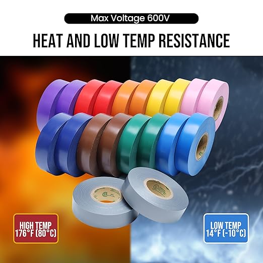 Lichamp 30 Pack Colored Electrical Tape Waterproof, 3/4 in x 66ft, Industrial Grade UL/CSA Listed High Temp Electrical Tape Colors Electric Super Vinyl, 3075C1