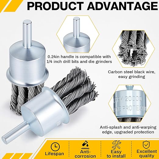 20 Pack 1 Inch Knot Wire Brush for Drill- 1/4 Inch Shank Die Grinder Wire Wheel Sturdy Twist Drill Grinder Attachment for Paint Removal, Cleaning, Deburring Carbon Steel Black