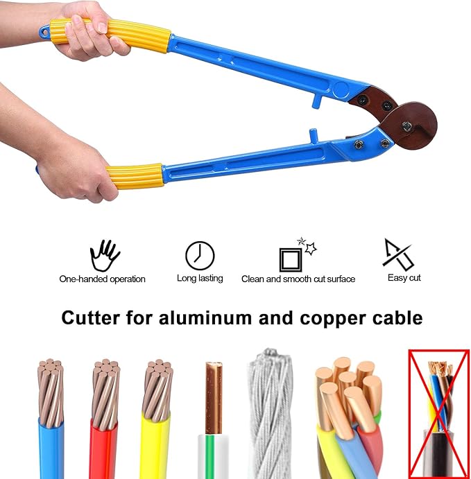 SANIK Long Hand Cable wire Cutter, MAX 100mm2, Carbon Steel Blades Cut Up To Φ10mm Steel Wire Ropes/Φ 7mm Steel Bar, 23.6Inch