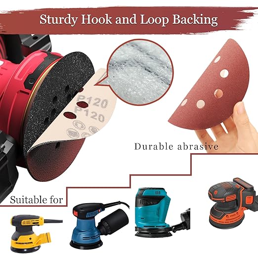 5 Inch Sanding Discs Hook and Loop, 70 PCS 8 Hole Sandpaper Include 40, 60, 80, 120, 180, 240, 320 Grit for Random Orbital Sander