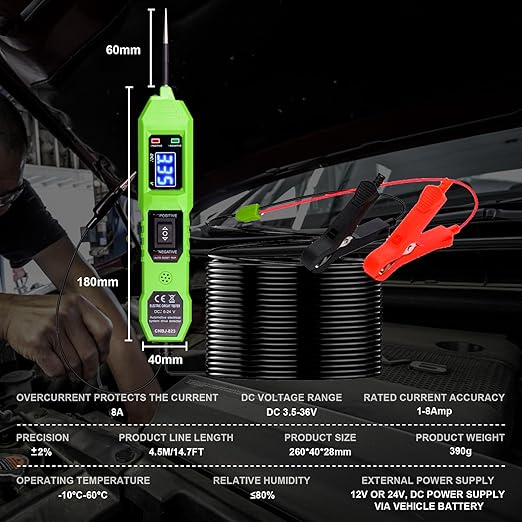 Multifunctional Car Circuit Tester,Digital Display Short Circuit Finder,6-24V AC/DC Car Power Tester, Component Activation Electrical Tester for Trailer Lights Testing/Continuity Testing